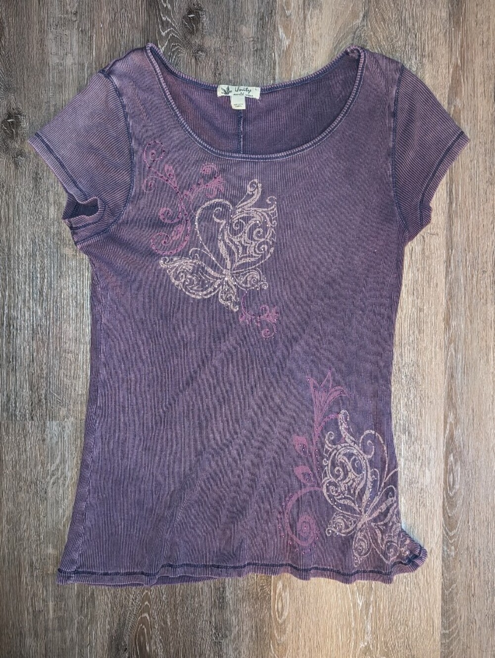 Y2K Purple Short Sleeve Tee with Rhinestones